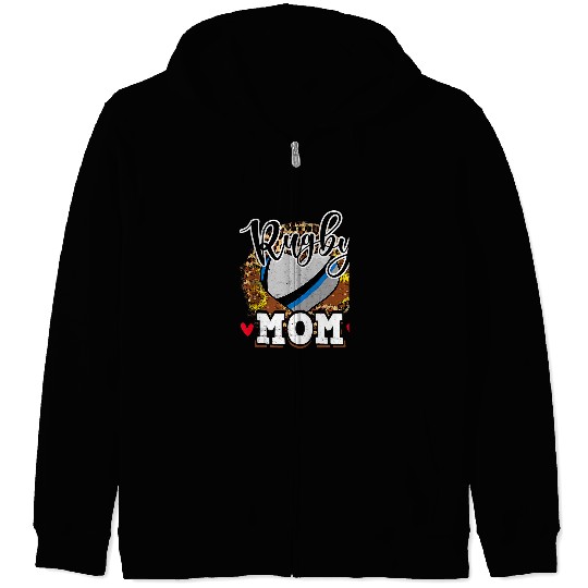 Sport Rugby Mothers Day Rugby Mom Mama Funny Mom Life Leopard Mama Day Zip Hoodies