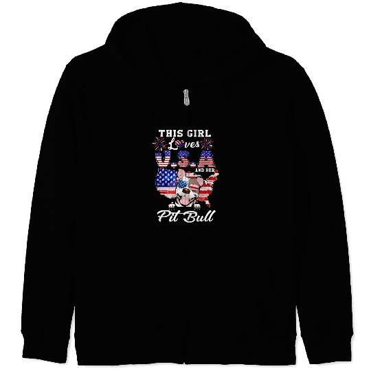 Pitbull Pet This Girl Loves USA and Her Dog 4th of July Pit Bull Lover 3 Zip Hoodies