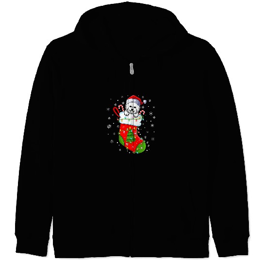 Bichon Pet Frise In Christmas Socks Santa Bichon Frise Xmas Zip Hoodies