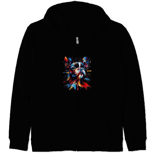 French Bulldog Pet Abstract Expressionism inspired Zip Hoodies