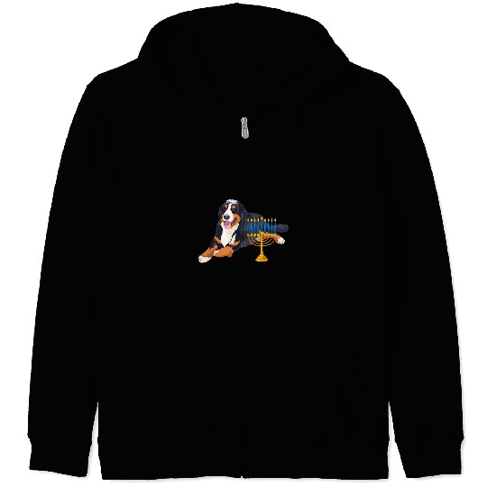 Bernese Mountain Pet Jewish Bernese Mountain Dog Menorah Hanukkah Pajamas Zip Hoodies