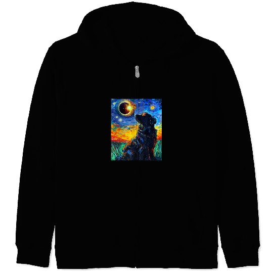 Newfoundland Pet Total Solar Eclipse Newfoundland Dog 3 Zip Hoodies