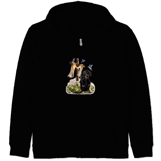 Dachshund Pet Hummingbird 2BLACK Dachshund Zip Hoodies