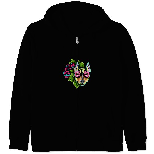 Doberman Pet Min Pin Day of the Deads Miniature Doberman Pinscher Zip Hoodies