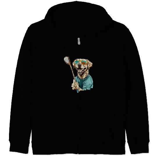 Sport Lacrosse Gift vintages Retro Dog Playing Lacrosse Lax Stick Puppy Lover 7 Zip Hoodies
