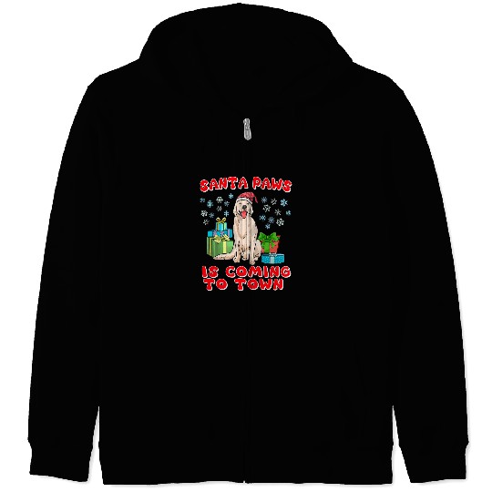 Golden Retriever Pet Cute Christmas Santa Paws Is Coming To Town Zip Hoodies