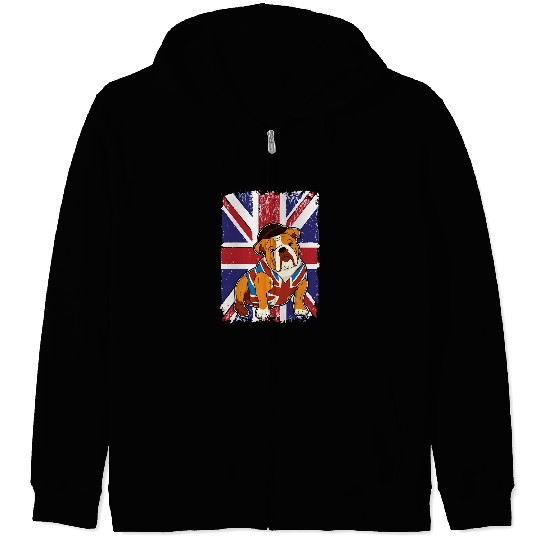 English Bulldog Pet Union Jack British Flag UK English British Bulldog owner Zip Hoodies