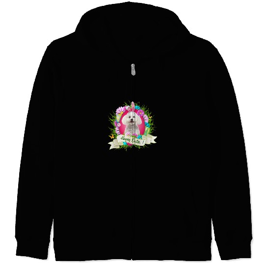 Bichon Pet Frise Happy Easter Bichon Frise Wearing Bunny Ear Eggs Cool Zip Hoodies