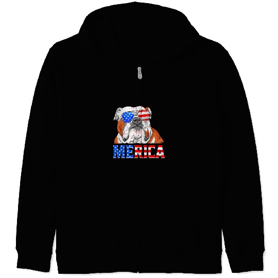 English Bulldog Pet Merica English Bulldog Dog American Flag 4th Of July Zip Hoodies