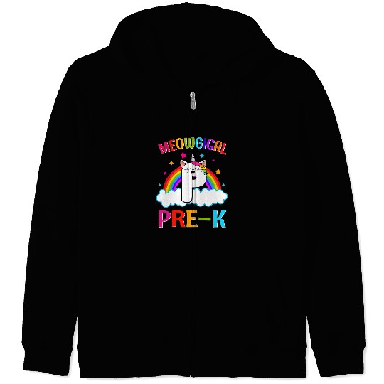 Magical Cat Unicorn Rainbow PreK Student Back To School Kid Zip Hoodies