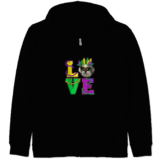 Shih Tzu Pet I Love Puppy Mardi Gras Men Women Kids Zip Hoodies