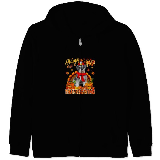 Schnauzer Pet Thanksgiving Schnauzer Wearing Turkey Costume Fall Leaves Zip Hoodies