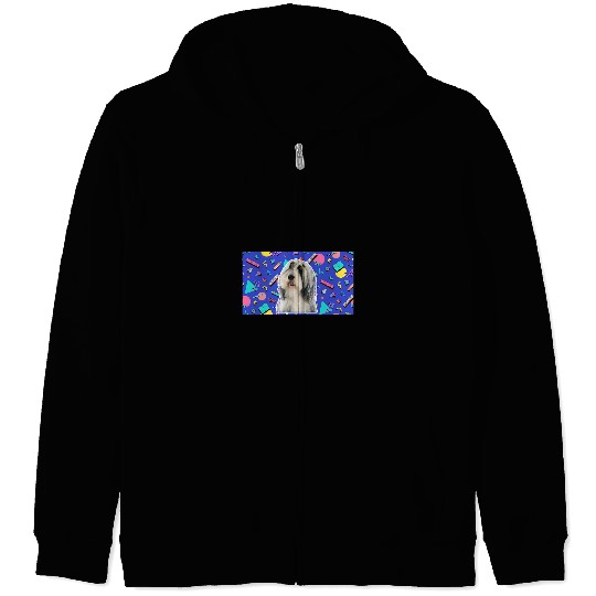 Bearded Collie Pet 90s Sticker Pattern Dog Zip Hoodies