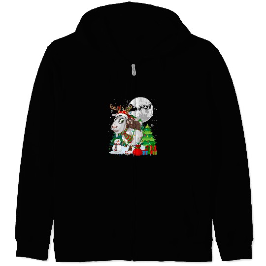 Elf Sloth Riding Santa Reindeer Goats Christmas Snowman Farm Zip Hoodies