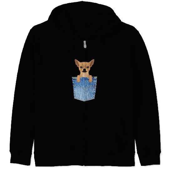 Chihuahua Pet IN BLUEJEAN POCKET FOR CHIHUAHUA LOVERS EVERYWHERE Zip Hoodies