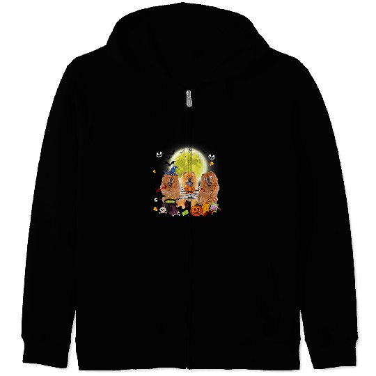 Chow Chow Pet Three Chow Chow Dogs Witch Scary Mummy Halloween Zip Hoodies