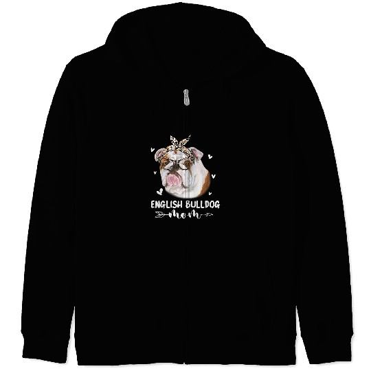 English Bulldog Pet Mom Leopard Print Dog Lovers Mother Day Zip Hoodies