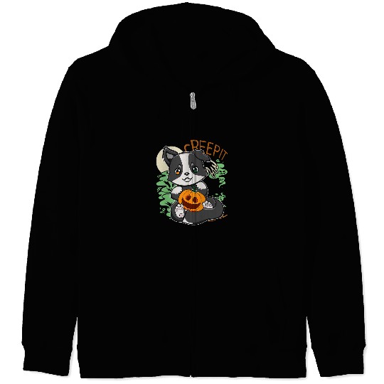 Border Collie Pet With Pumpkin And Anime Dog For Halloween Zip Hoodies