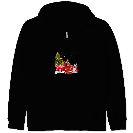 Beagle Pet On Red Truck Christmas Pajama Funny xmass Tree 52 Zip Hoodies