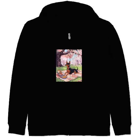 Miniature Pinscher Pet Cherry Blossom Funny Dog Picnic Zip Hoodies