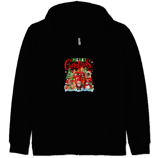 Chow Chow Pet Merry Christmas Santa Elf Chow Chows On Pickup Truck Gnome Zip Hoodies