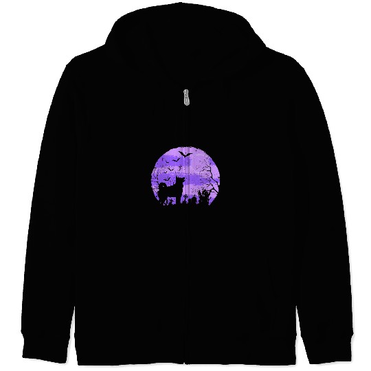 Elkhound Pet Halloween Norwegian Elkhound Creepy Moon Haunted House Bats 1 Zip Hoodies