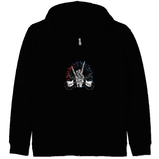 Funny Guitar Neck With A Sweet Rock On Skeletons Hand Rock And Roll Guitarist Zip Hoodies