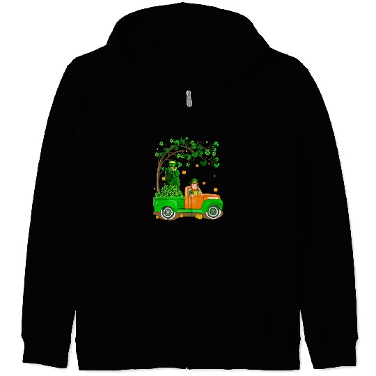 Newfoundland Pet St. Patricks Day Boy Carrying Newfoundland On Pickup Clover Zip Hoodies