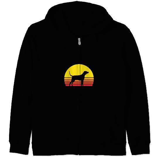 Coonhound Pet Redbone Coonhound Dog Silhouette Vintage Retro Zip Hoodies