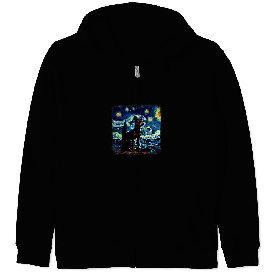 Miniature Pinscher Pet in starry night van gogh Zip Hoodies