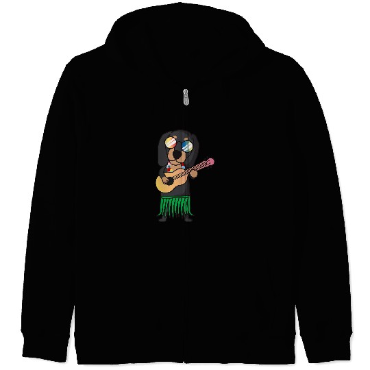 Dachshund Pet Ukulele Luau Cute Funny Hawaii Dogs Zip Hoodies