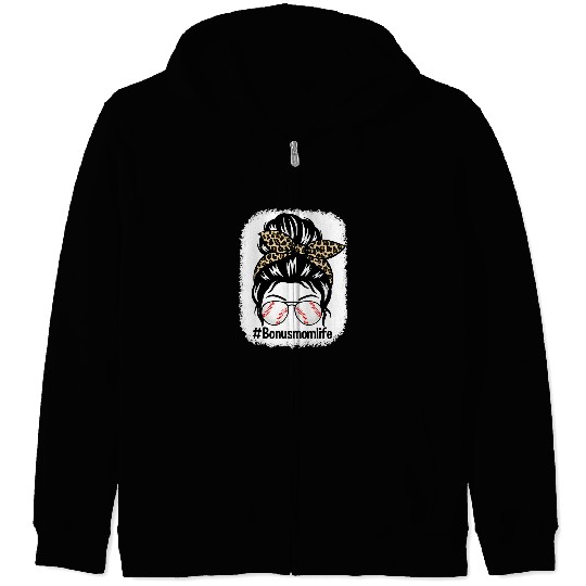 Sport Softball Bleached Bonus Mom Life Messy Bun Leopard Softball Zip Hoodies
