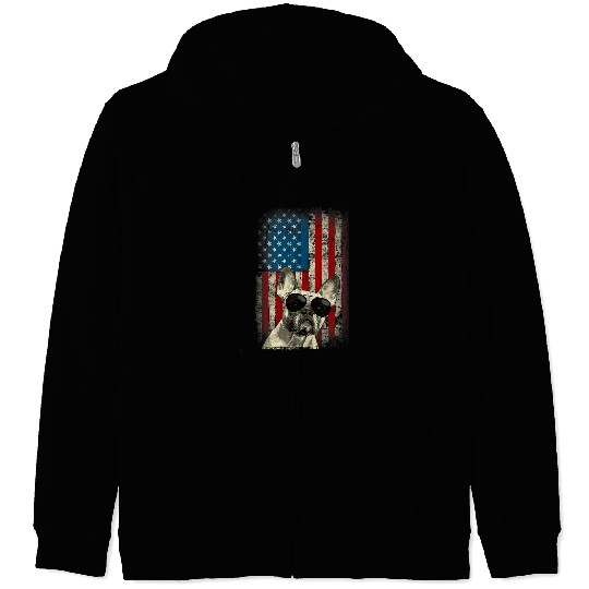 French Bulldog Pet Frenchie Dog Patriotic USA Flag Design for Frenchie Owners 3 Zip Hoodies