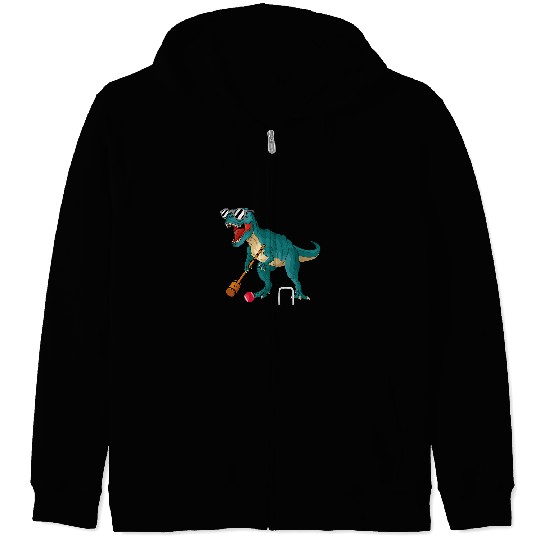 Sport Croquet Dinosaur Dino TRex playing Croquet dinosaur hitting croquet wickets Zip Hoodies