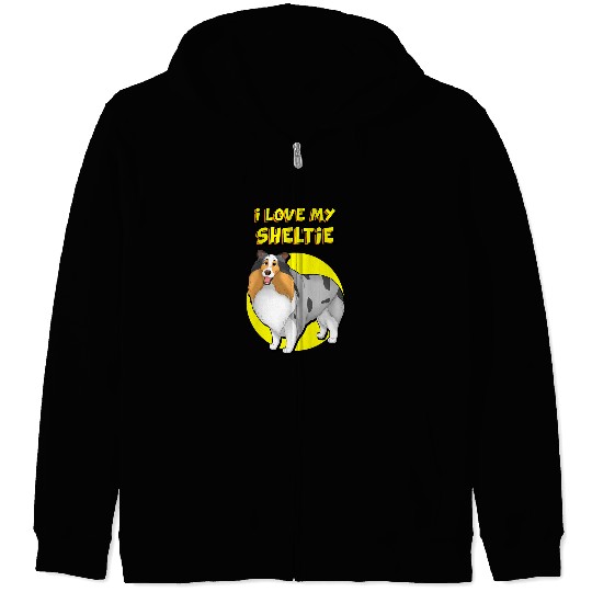 I Love My Sheltie Blue Merle White Tan Shetland Sheepdog Zip Hoodies
