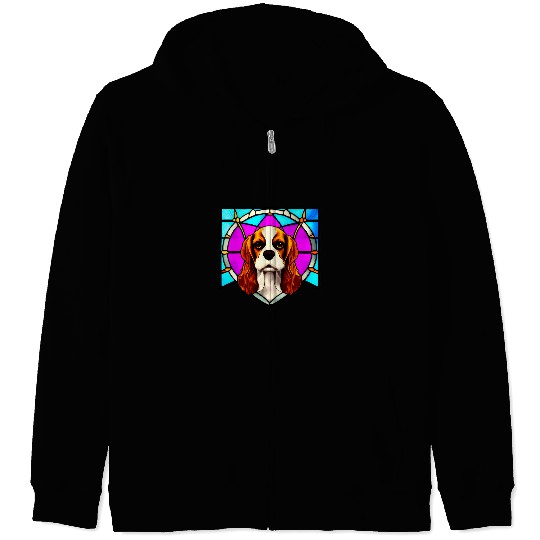 Cavalier Pet King Charles Spaniel Stained Glass Pop Art 3 Zip Hoodies