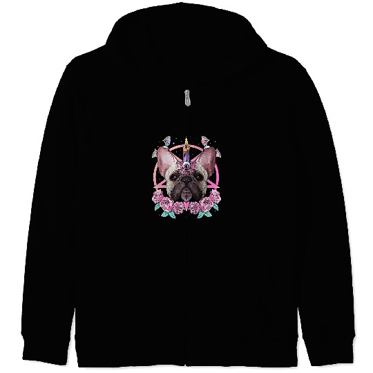 French Bulldog Pet Frenchie Dog Pastel Goth French Bulldog Pagan Dog Creepy Menhera Zip Hoodies