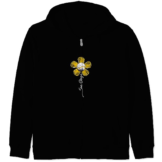 Sport Baseball San Diego Colorful Baseball Flower Souvenir I Love San Diego Zip Hoodies
