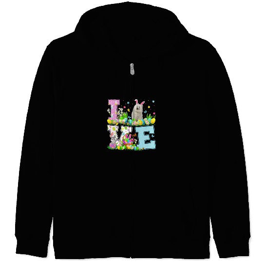 Eskimo Pet Easter Egg Hunting Love American Eskimo Dog Easter Sunday Zip Hoodies