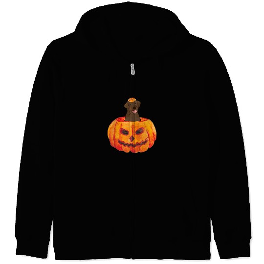 Labrador Pet Chocolate Labrador Dog Happy Halloween Pumpkin Zip Hoodies