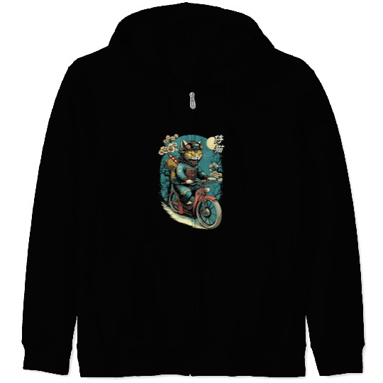 Japanese Samurai Cat on Motorcycle Kawaii Ninja Cat 27 Zip Hoodies