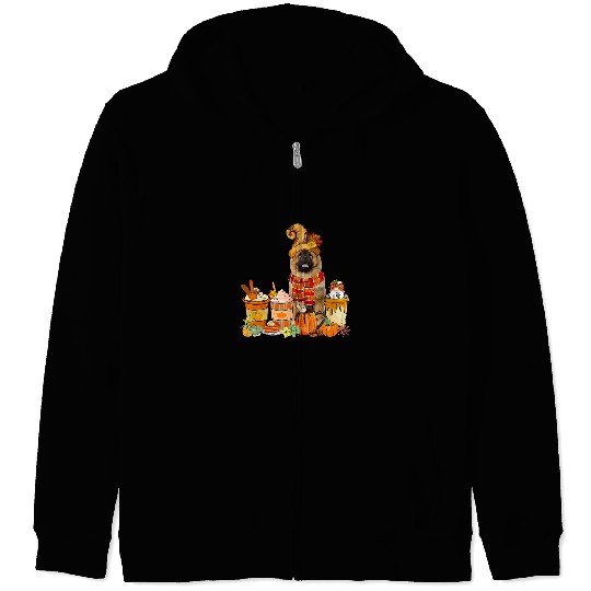 Chow Chow Pet Wearing Hat With Coffee Cups Thanksgiving Pumpkins Zip Hoodies