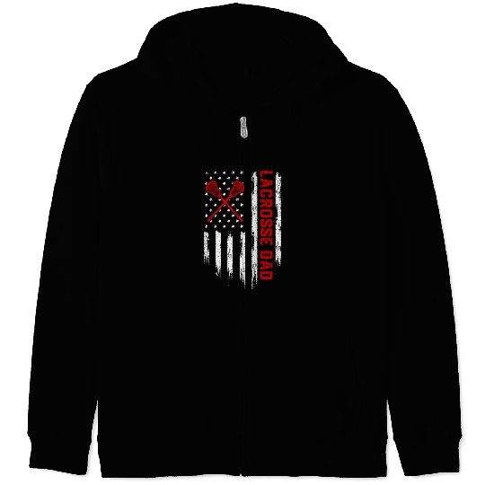 Sport Lacrosse Gift Mens Retro Vintage USA American Flag Lacrosse Dad Patriotic Zip Hoodies