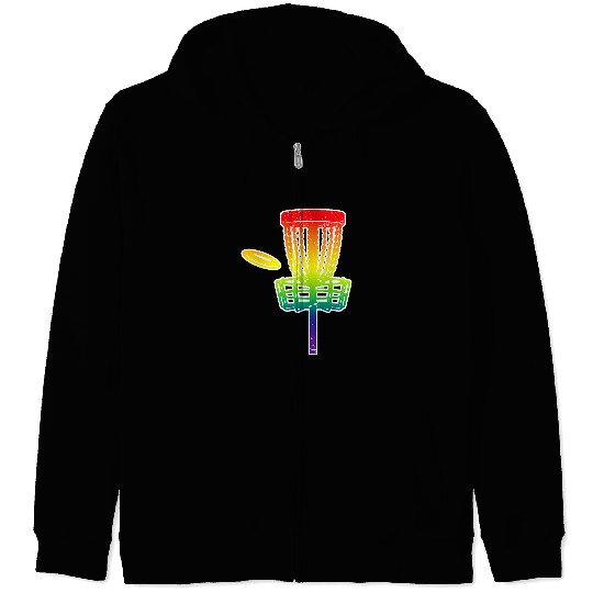 Sport DiscGolf Basket LGBTQ Rainbow Gay Pride Month Retro Zip Hoodies