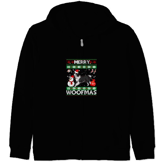 Border Collie Pet Merry Woofmas Christmas Costume Zip Hoodies