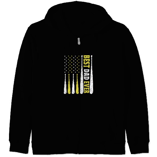 Sport Softball Mens Softball Dad bests Dad Ever With Us American Flag 4th Of July 1 Zip Hoodies