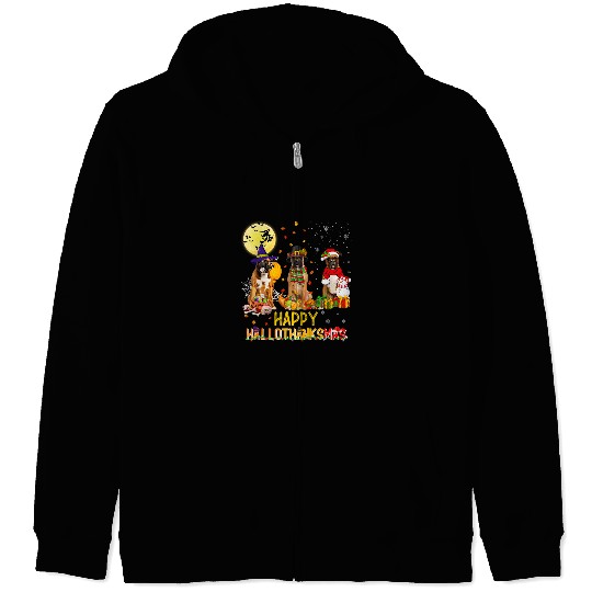 Boxer Pet Wizard Hat Turkey Santa Hat Tee Happy Hallothanksmas Zip Hoodies