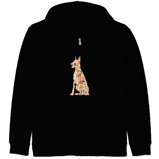 Doberman Pet vintages Floral Doberman For Zip Hoodies