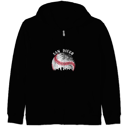 Sport Baseball vintages San Diego Skyline City Baseball Tee Met At Gameday Zip Hoodies