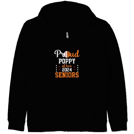 Sport Basketball Poppy Of Two 2024 Seniors Baseball Basketball Graduate Zip Hoodies